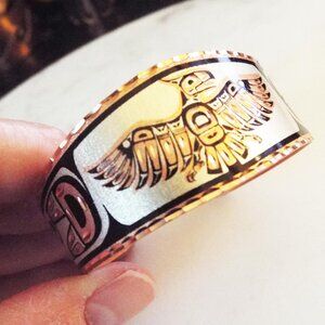 NATIVE AMERICAN DAMASCENE THUNDERBIRD FIREBIRD ETCHED COPPER BRACELET G